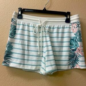 Jenni Intimates Striped Tropical Floral Print Drawstring Pajama Short-Small